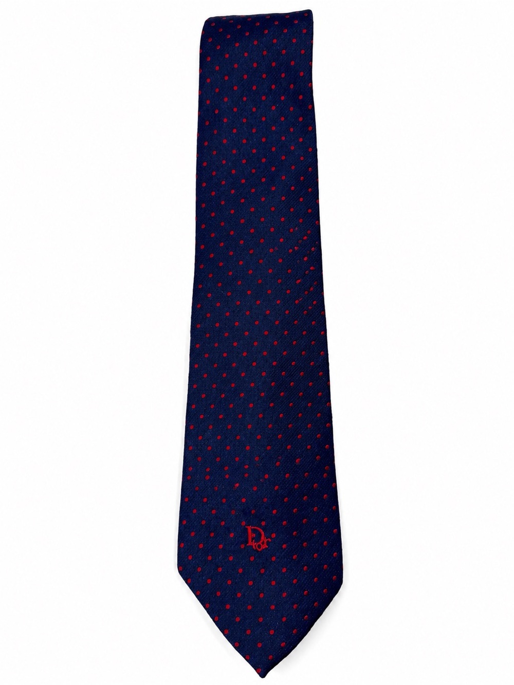 Vintage Christian Dior Tie Navy Red Polka Dot 80/20 Silk